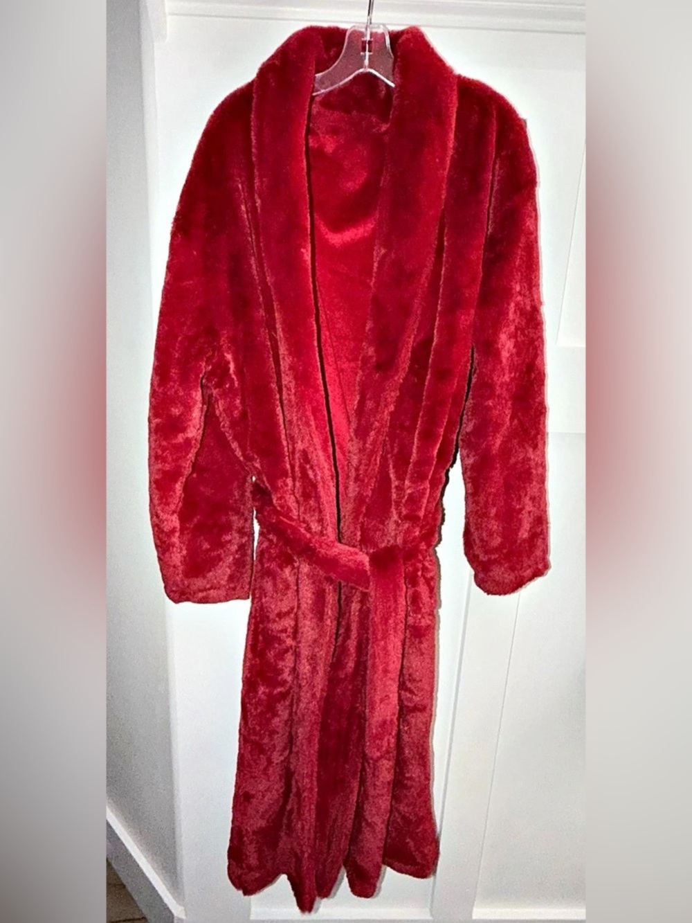MINKY COUTURE Designer Red Plush Robe M/L Belted Pockets Luxury Lounge